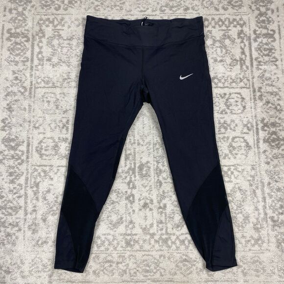 Nike Dri Fit Running Leggings Black Drawstring High Waisted Women's Size 2X - Picture 1 of 8